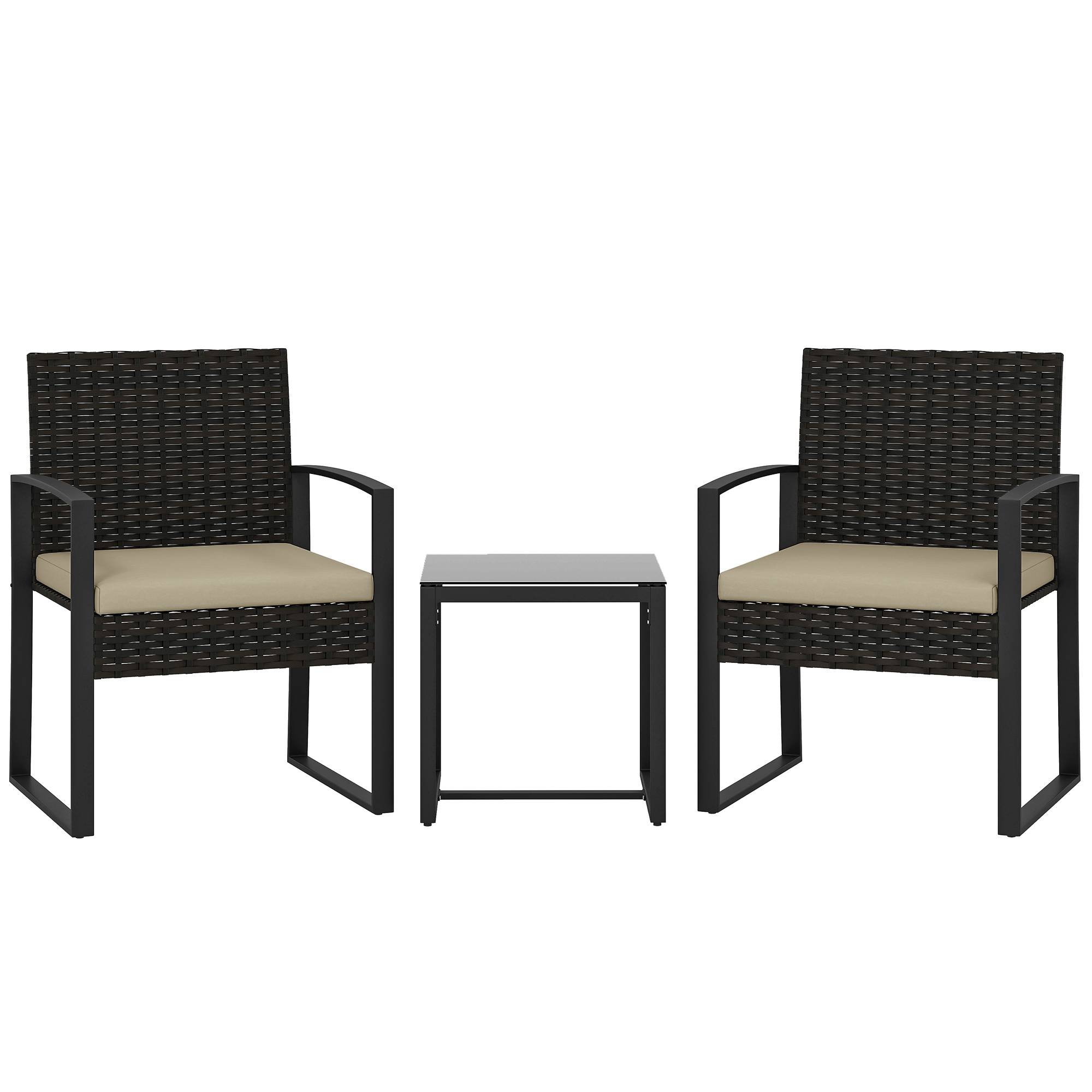 Sans Marque - Salon jardin extérieur résine tressée 2 personnes table 2 chaises verre trempé marron - Image 1