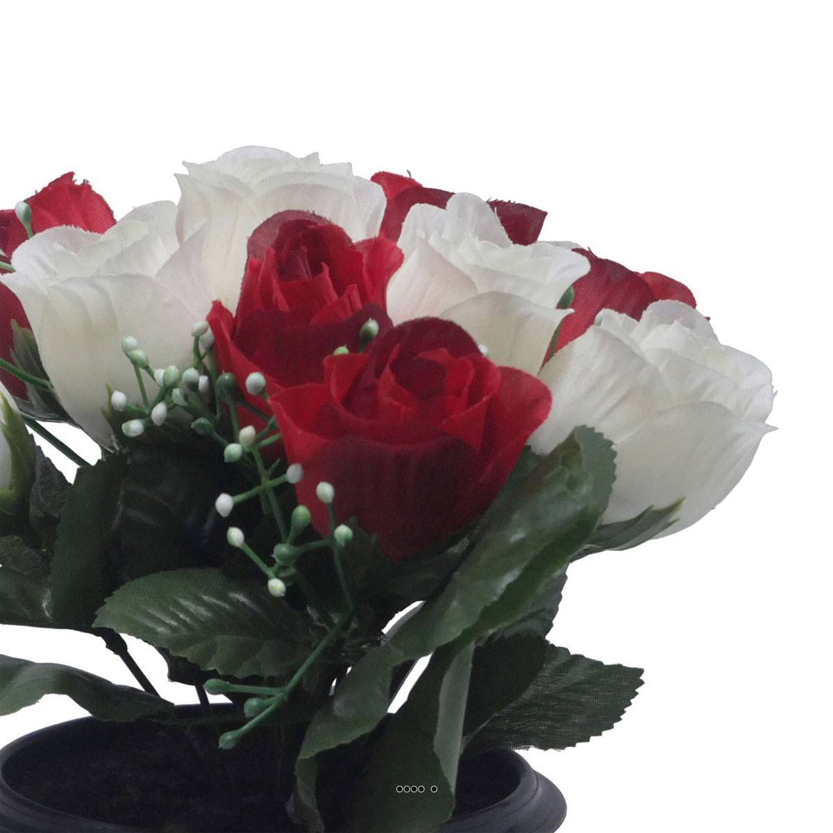 Artificielles - Pot pour Tombe de bouton de rose et mini fleurs Rouge-blanc artificiels - Toussaint - couleur: Rouge-blanc - Imagen 3