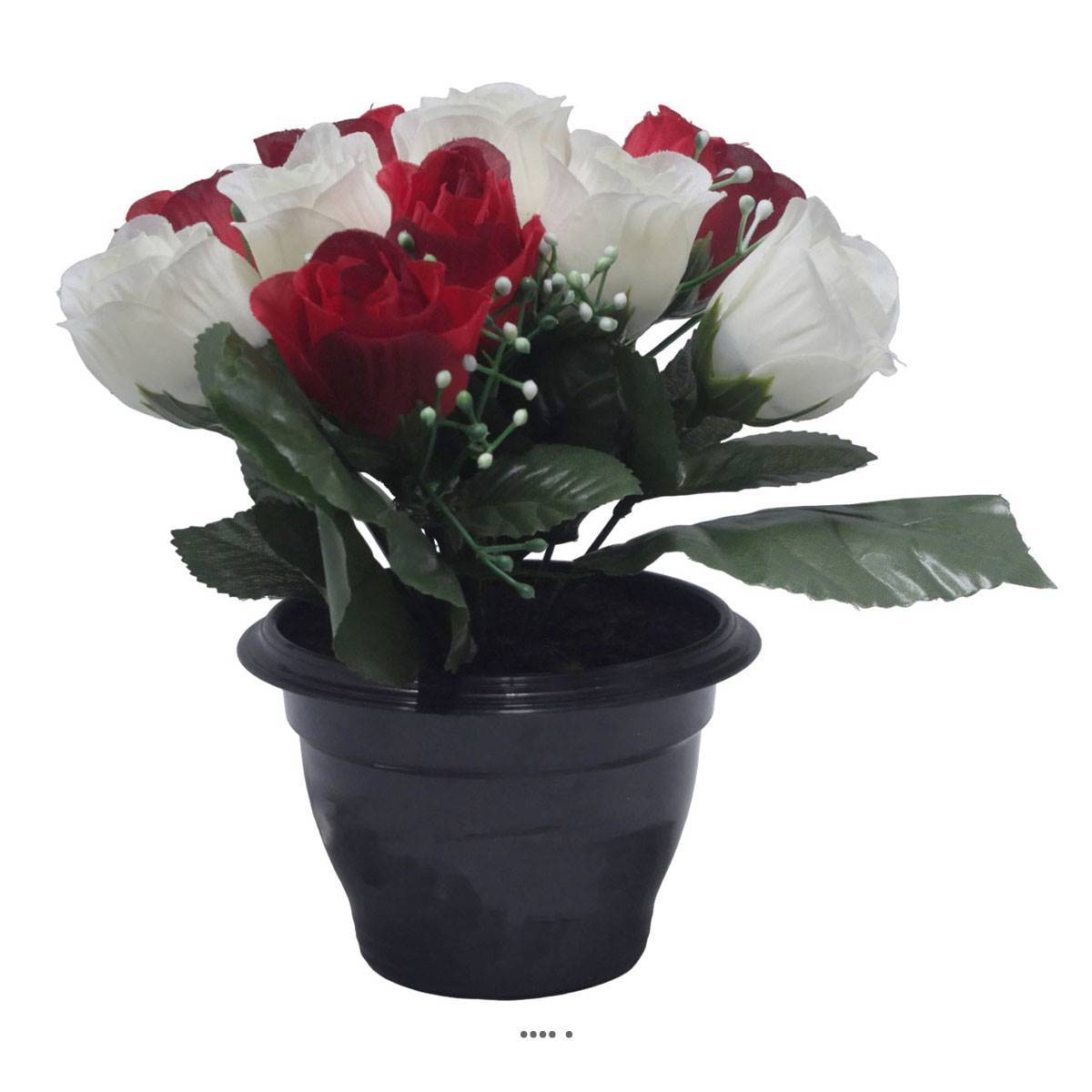 Artificielles - Pot pour Tombe de bouton de rose et mini fleurs Rouge-blanc artificiels - Toussaint - couleur: Rouge-blanc - Imagen 2