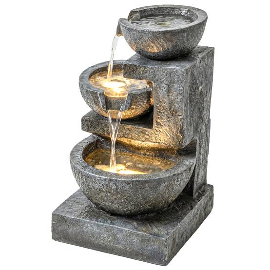 Fontaine de cascade résine jardin 3 niveaux éclairage LED pompe réglable multicolore - ComfortXL Outdoor Living - Image 2
