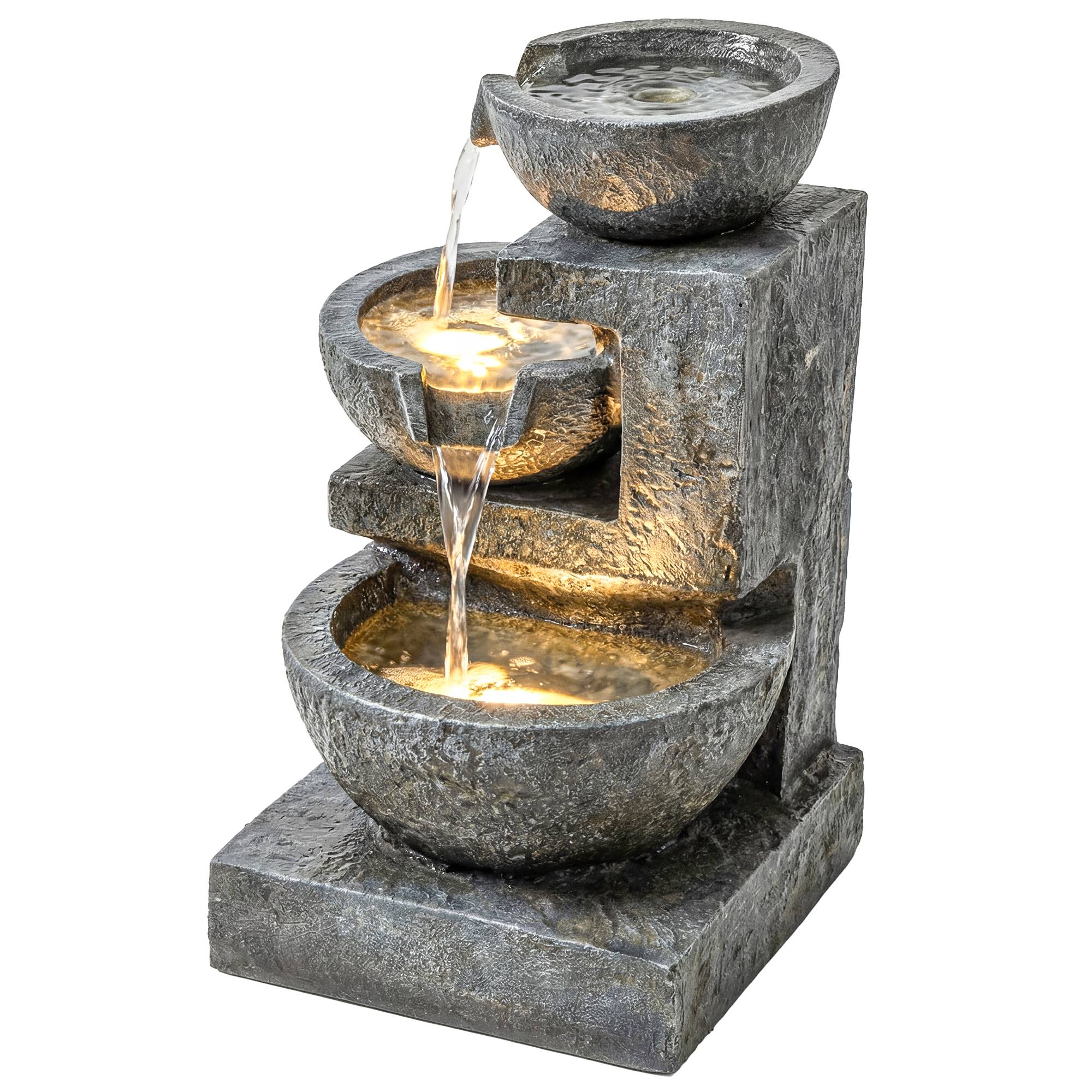 Fontaine de cascade résine jardin 3 niveaux éclairage LED pompe réglable multicolore - ComfortXL Outdoor Living - Image 2