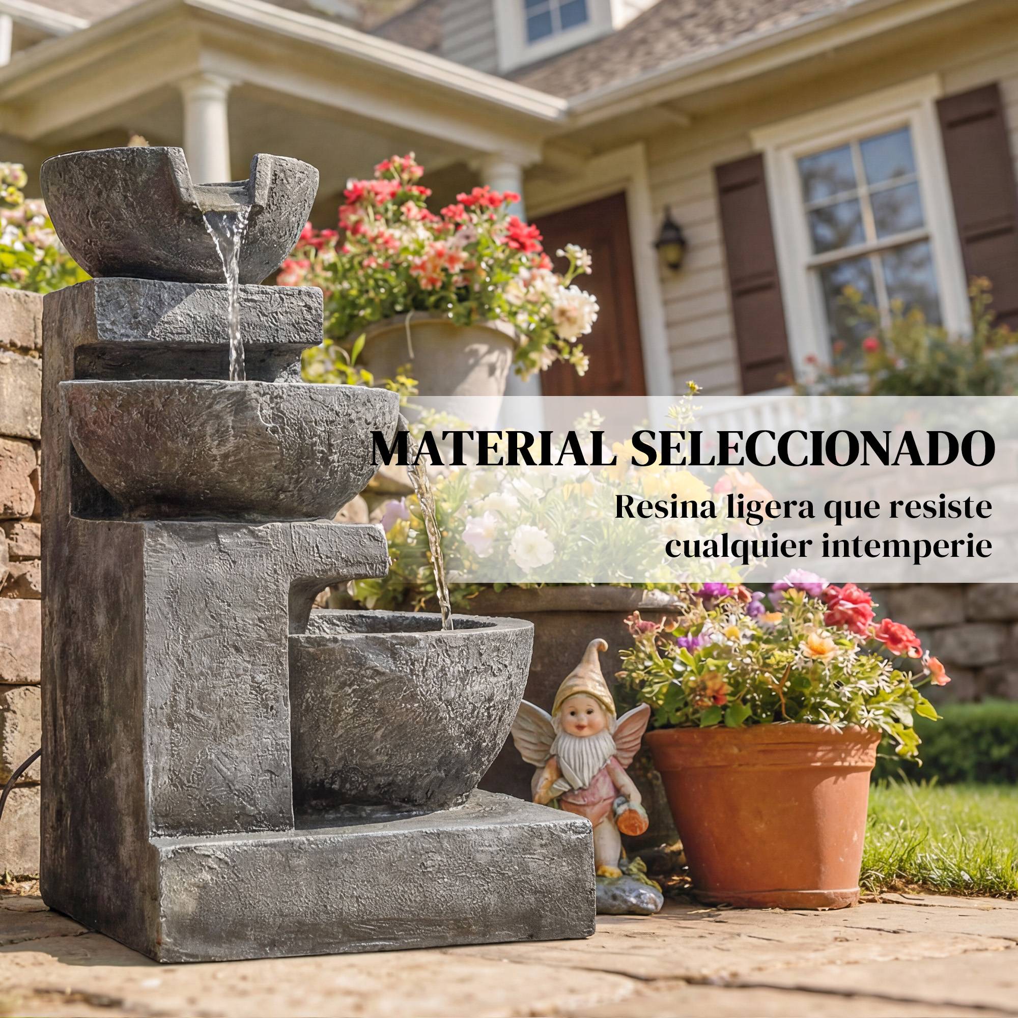 Fontaine de cascade résine jardin 3 niveaux éclairage LED pompe réglable multicolore - ComfortXL Outdoor Living - Image 9