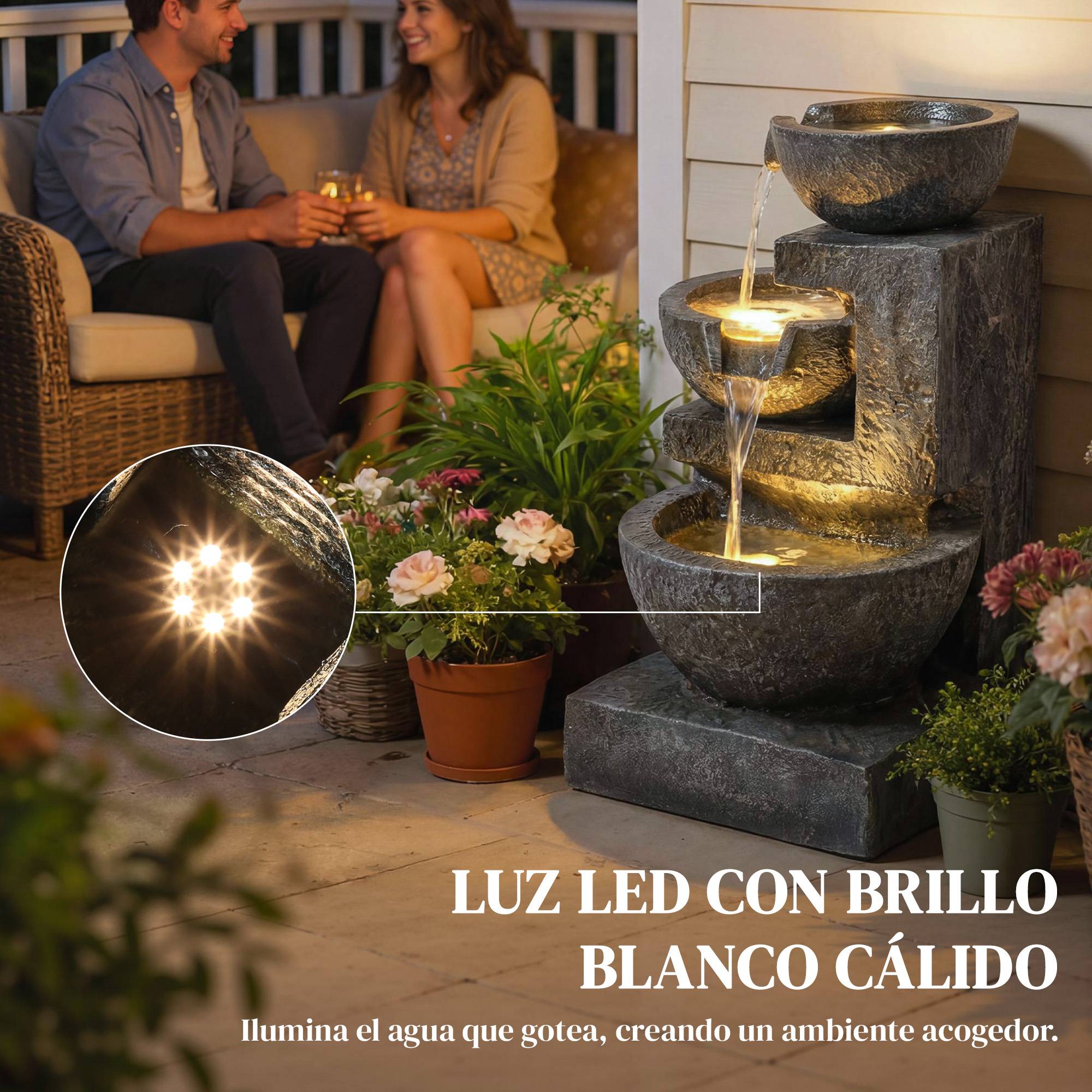 Fontaine de cascade résine jardin 3 niveaux éclairage LED pompe réglable multicolore - ComfortXL Outdoor Living - Image 6
