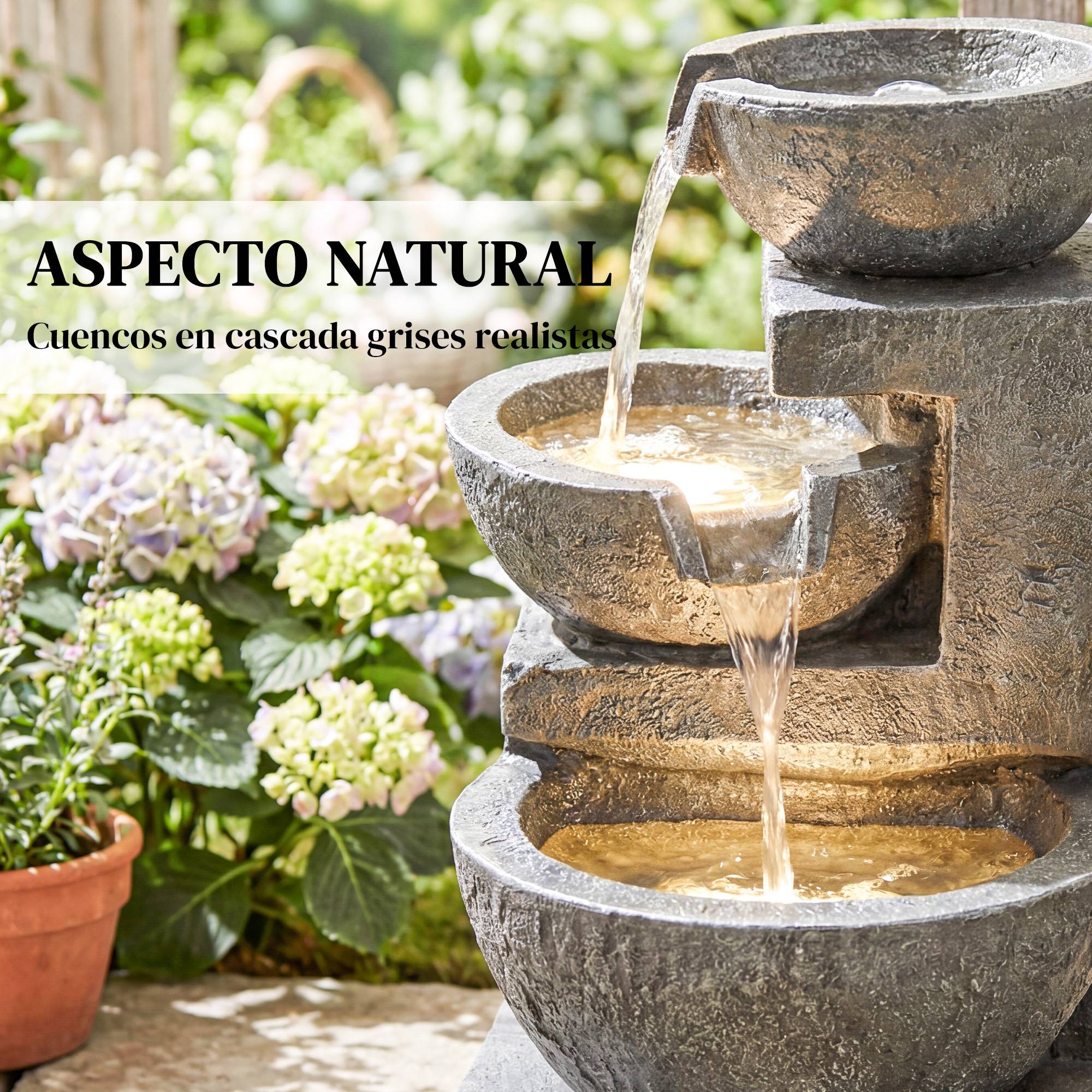 Fontaine de cascade résine jardin 3 niveaux éclairage LED pompe réglable multicolore - ComfortXL Outdoor Living - Image 8