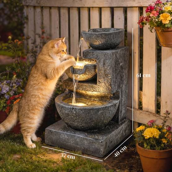 Fontaine de cascade résine jardin 3 niveaux éclairage LED pompe réglable multicolore - ComfortXL Outdoor Living - Image 5