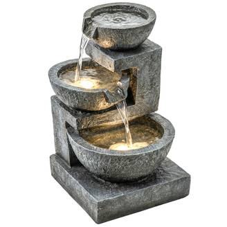 Fontaine de cascade résine jardin 3 niveaux éclairage LED pompe réglable multicolore - ComfortXL Outdoor Living