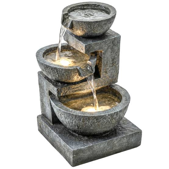 Fontaine de cascade résine jardin 3 niveaux éclairage LED pompe réglable multicolore - ComfortXL Outdoor Living - Image 1