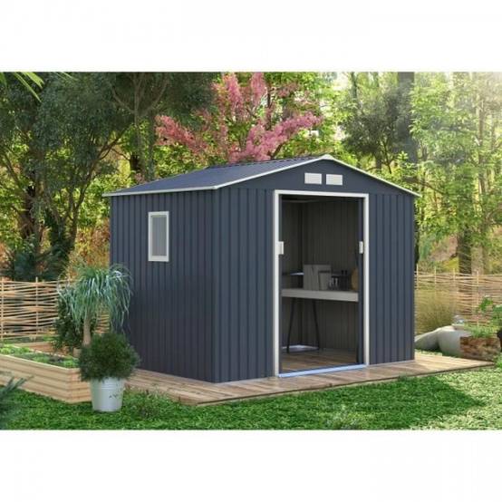 Sans Marque - Abri de jardin en métal 5,29 m² - 277 x 191 x 202 cm - VENUS Kit d'ancrage inclus, 2 portes coulissantes, 1 fenetre latérale - Image 2
