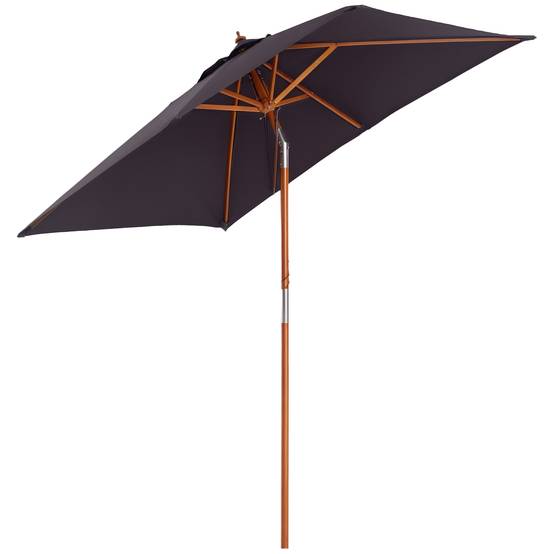 Parasol Droit Rectangulaire Mât Bois Jardin Terrasse Inclinable 200x150 cm Gris Foncé - ComfortXL Outdoor Living - Image 1