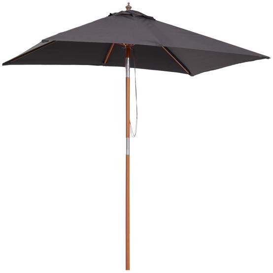 Parasol Droit Rectangulaire Mât Bois Jardin Terrasse Inclinable 200x150 cm Gris Foncé - ComfortXL Outdoor Living - Image 2