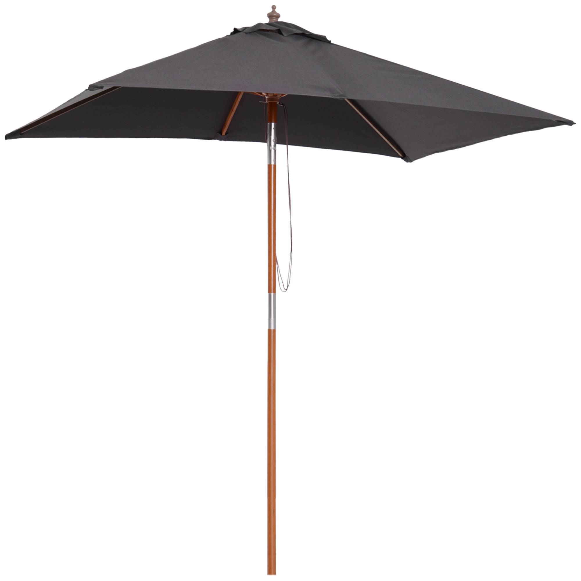 Parasol Droit Rectangulaire Mât Bois Jardin Terrasse Inclinable 200x150 cm Gris Foncé - ComfortXL Outdoor Living - Image 2