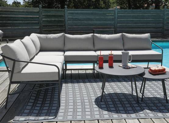 Proloisirs - Tapis d’extérieur pour salon détente ou repas blanc/graphite 240 x 150 cm PROLOISIRS - Image 2