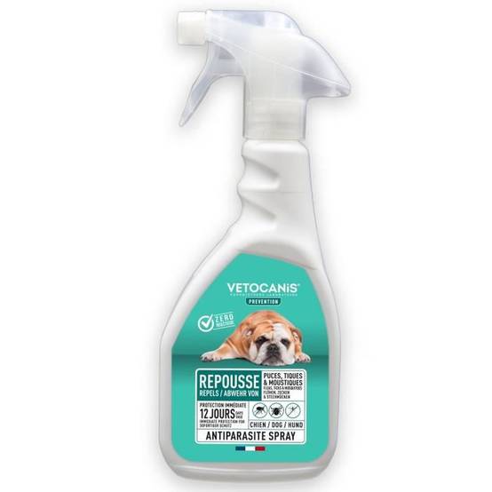 Spray antiparasitaire chien VETOCANIS 500 ml, puces, tiques et moustiques, protection jusqu’à 12 jours - Image 1