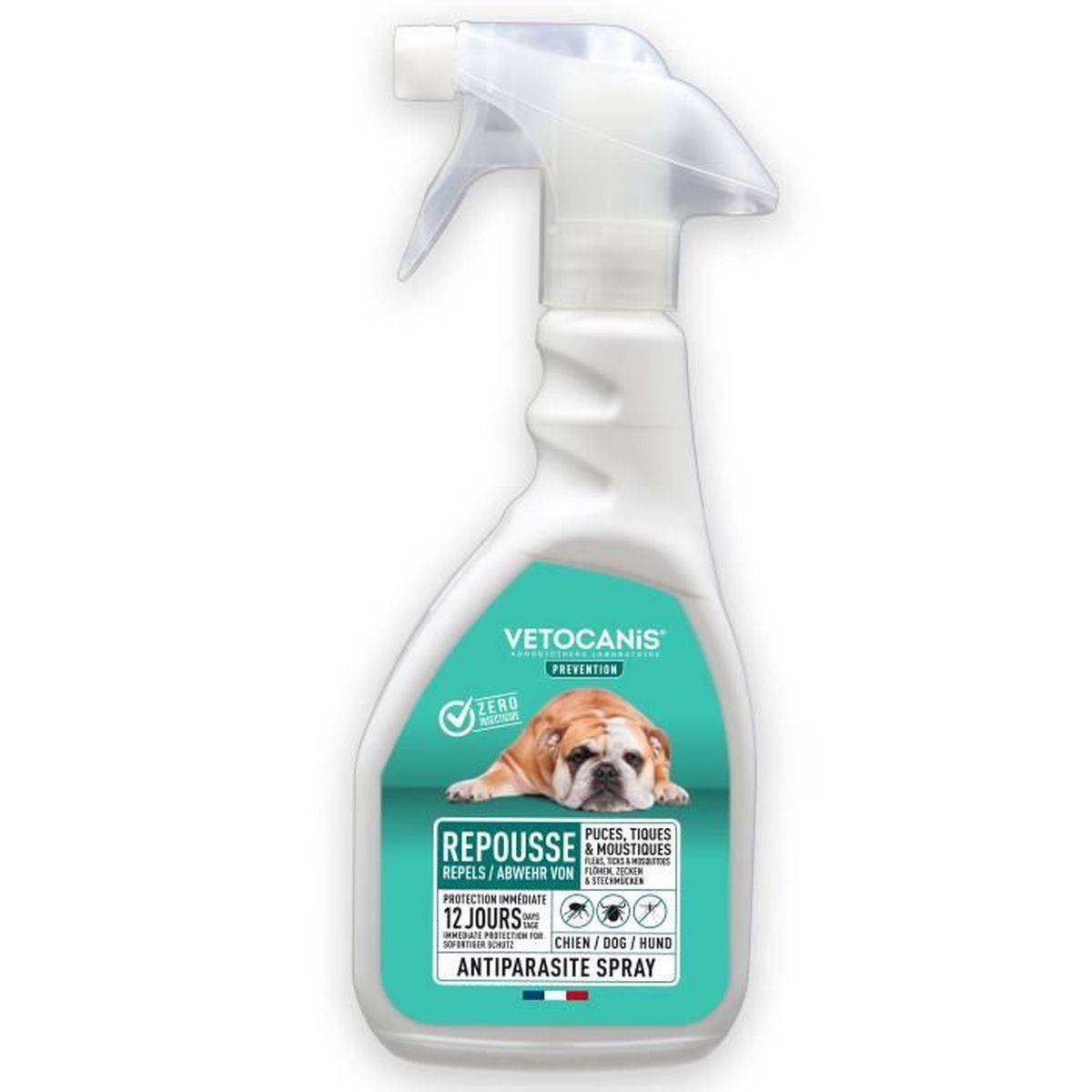 Spray antiparasitaire chien VETOCANIS 500 ml, puces, tiques et moustiques, protection jusqu’à 12 jours - Image 1