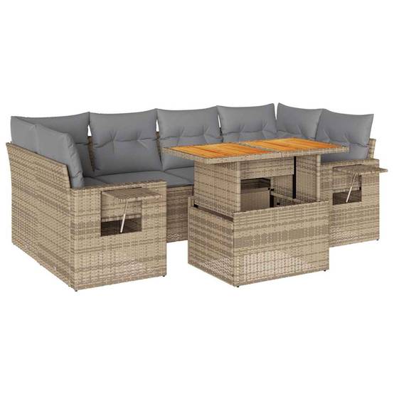 Salon de jardin 7 pcs beige résine tressée avec table en bois et assises de rangement – ComfortXL Outdoor Living - Image 2