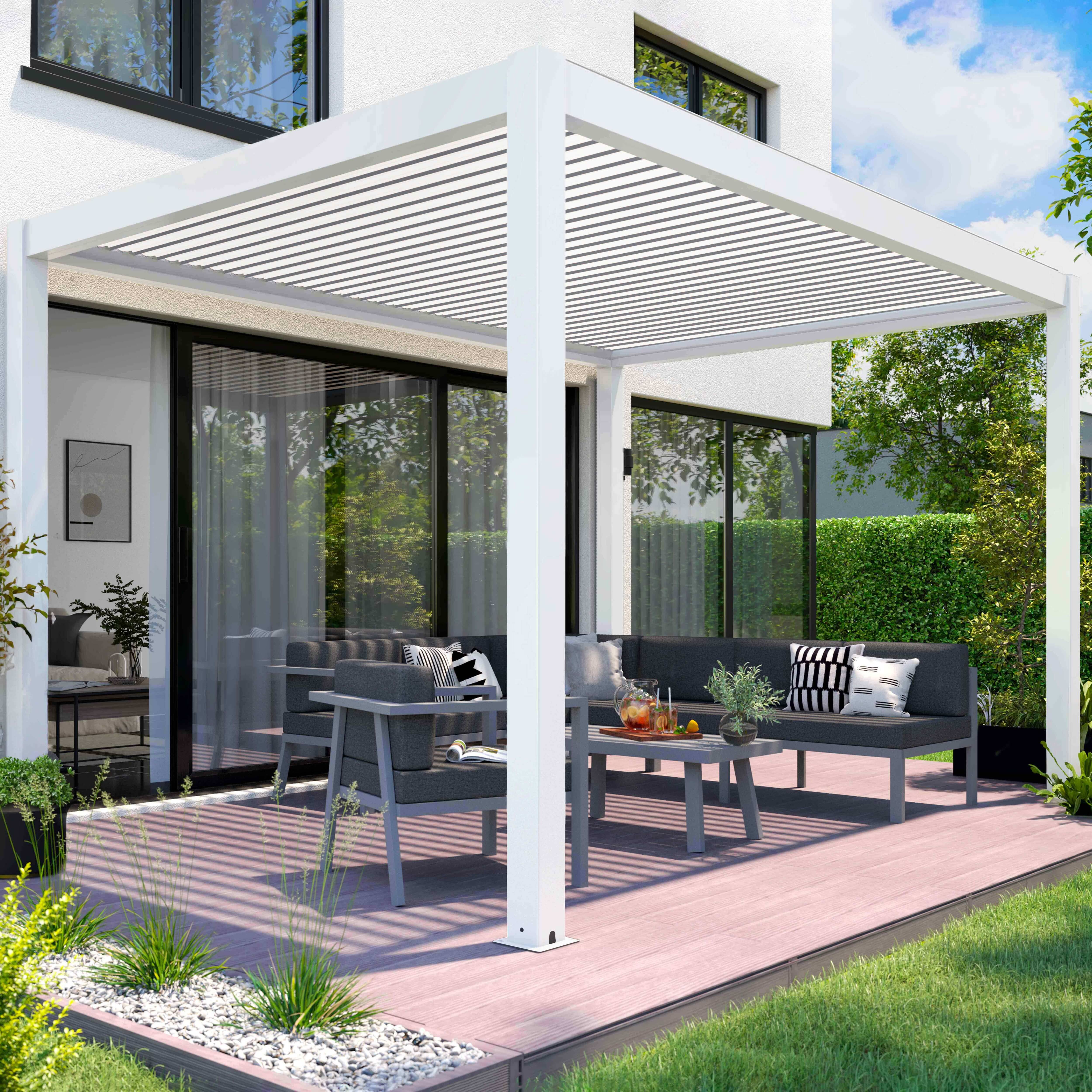 Oviala - Pergola bioclimatique autoportée motorisée et éclairée 3x4 m blanc - Oviala - Imagen 1