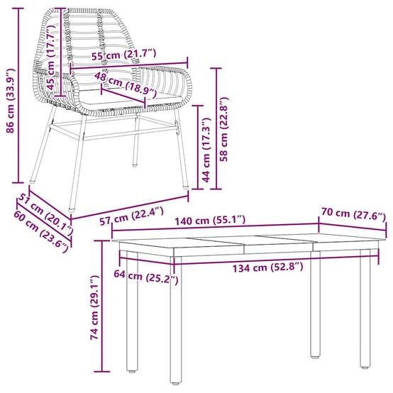 Salon de Jardin 4 Personnes Résine Tressée Coussins Inclus Table Verre 140x70cm pour Terrasse Noir – ComfortXL Outdoor Living - Image 10
