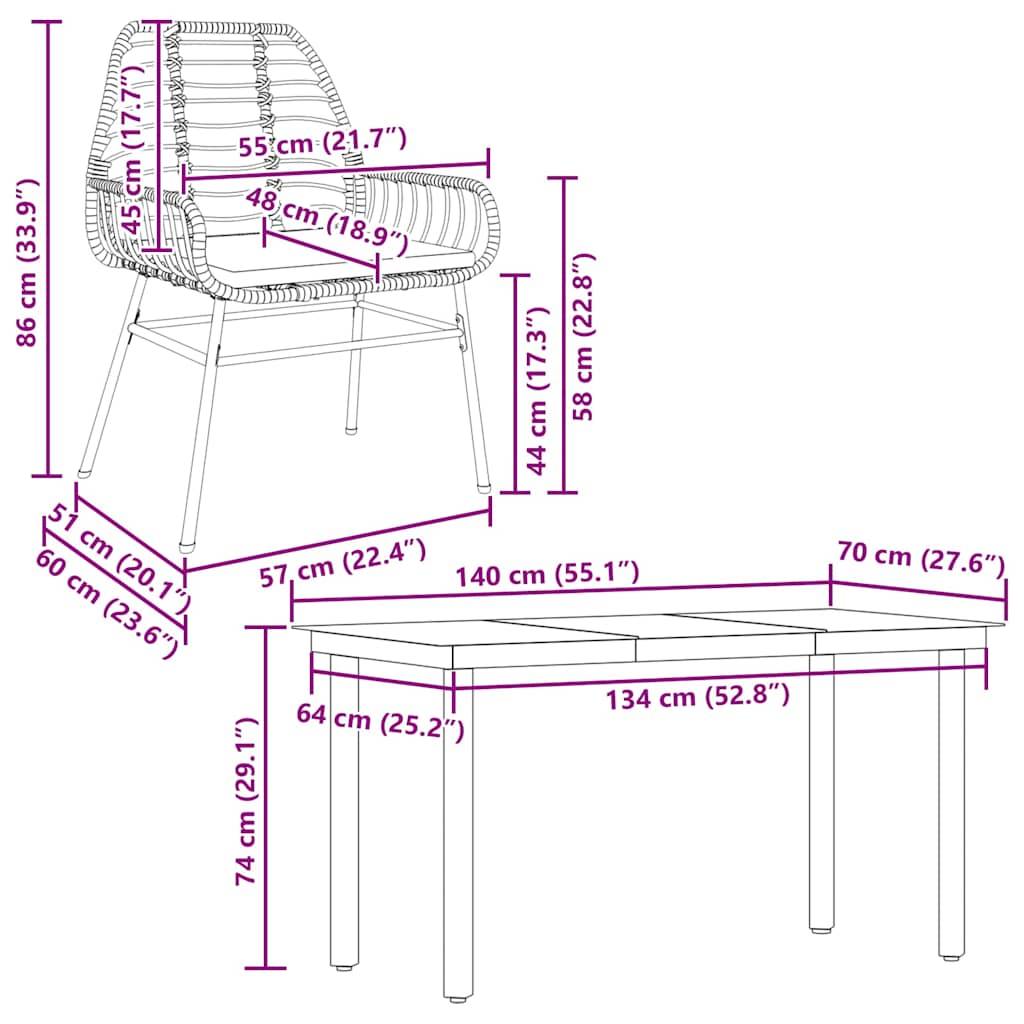 Salon de Jardin 4 Personnes Résine Tressée Coussins Inclus Table Verre 140x70cm pour Terrasse Noir – ComfortXL Outdoor Living - Image 10