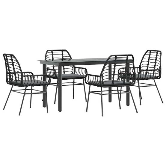 Salon de Jardin 4 Personnes Résine Tressée Coussins Inclus Table Verre 140x70cm pour Terrasse Noir – ComfortXL Outdoor Living - Image 2