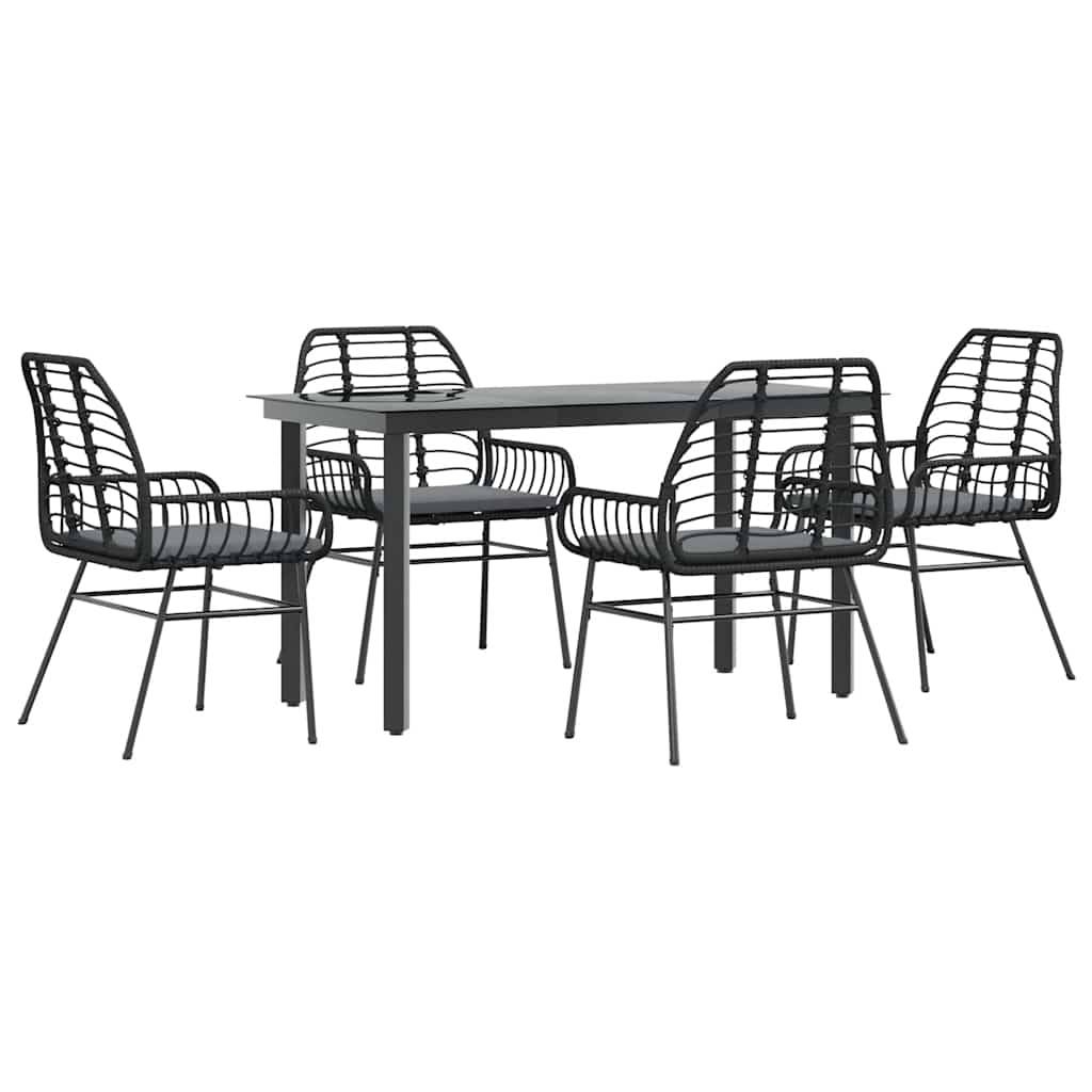 Salon de Jardin 4 Personnes Résine Tressée Coussins Inclus Table Verre 140x70cm pour Terrasse Noir – ComfortXL Outdoor Living - Image 2