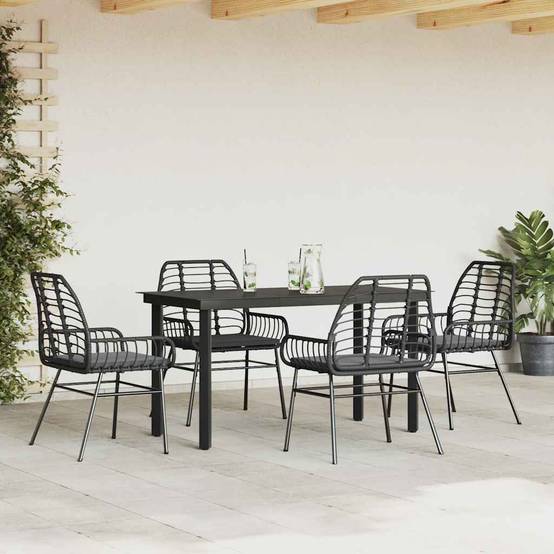 Salon de Jardin 4 Personnes Résine Tressée Coussins Inclus Table Verre 140x70cm pour Terrasse Noir – ComfortXL Outdoor Living - Image 3