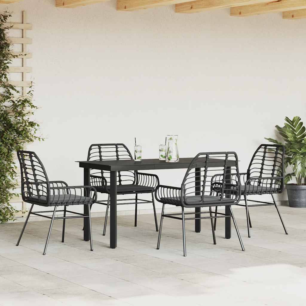 Salon de Jardin 4 Personnes Résine Tressée Coussins Inclus Table Verre 140x70cm pour Terrasse Noir – ComfortXL Outdoor Living - Image 3