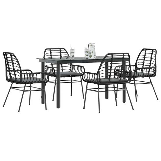 Salon de Jardin 4 Personnes Résine Tressée Coussins Inclus Table Verre 140x70cm pour Terrasse Noir – ComfortXL Outdoor Living - Image 1