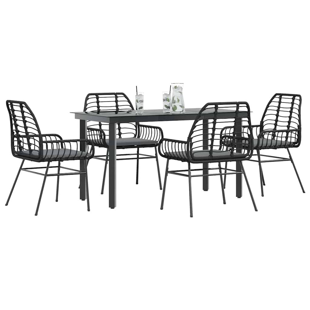 Salon de Jardin 4 Personnes Résine Tressée Coussins Inclus Table Verre 140x70cm pour Terrasse Noir – ComfortXL Outdoor Living - Image 1