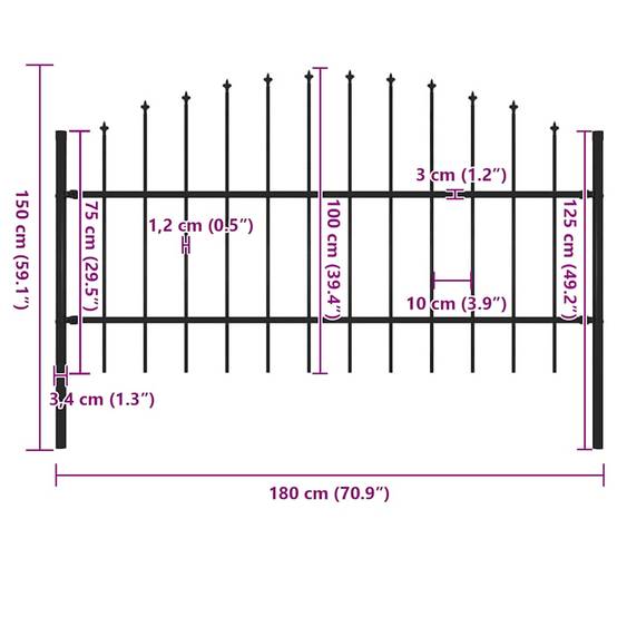 Barrière Jardin Acier Sécurité Pointes Lances Enclos 170x100cm Noir - ComfortXL Outdoor Living - Image 4