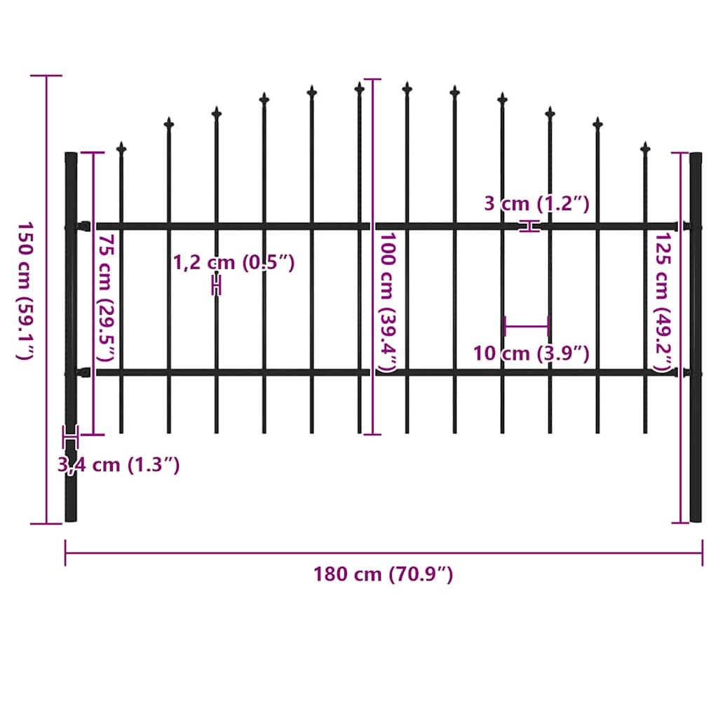 Barrière Jardin Acier Sécurité Pointes Lances Enclos 170x100cm Noir - ComfortXL Outdoor Living - Image 4