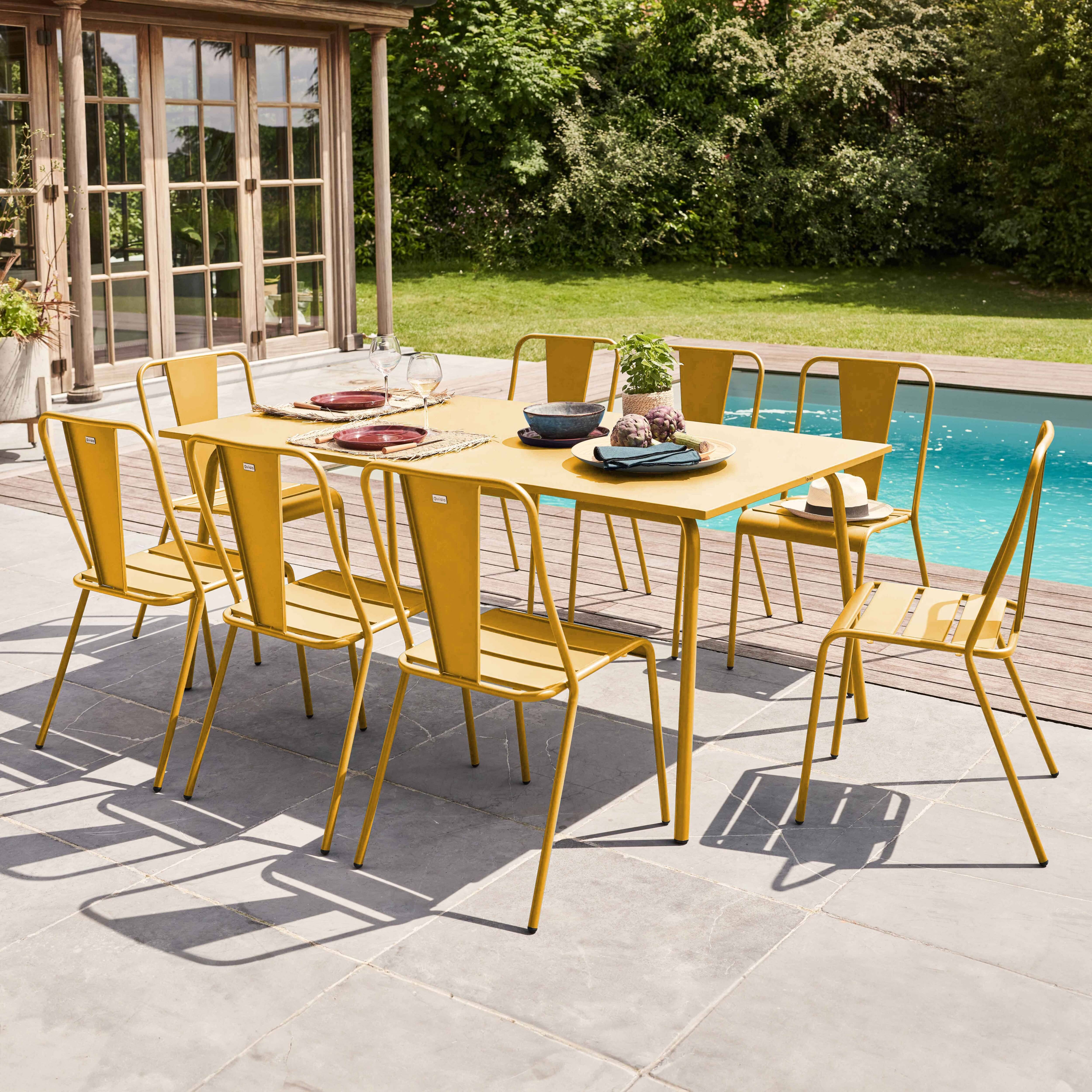 Oviala - Ensemble table de jardin et 8 chaises bistrot en acier jaune Palavas - Oviala - Imagen 2