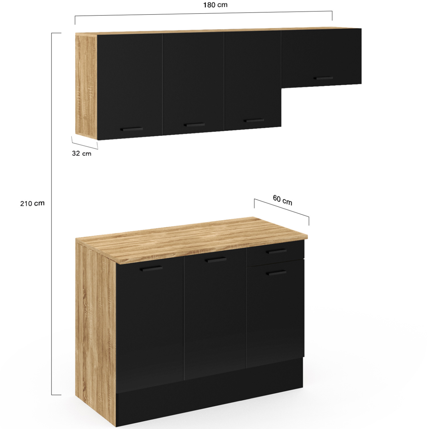 Cuisine complète 180 cm SUBTIL avec plan de travail 5 éléments bois et noir - Image 5