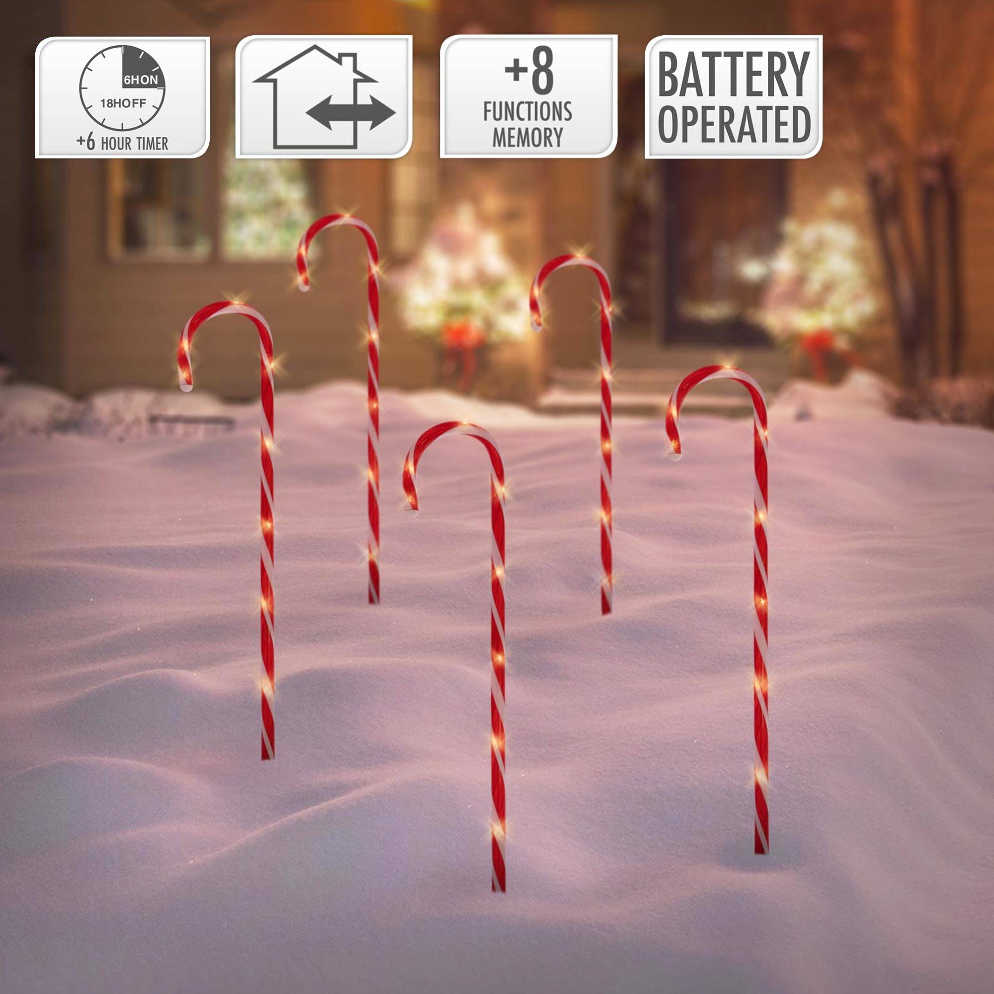 Ecd-Germany - 5x Cannes de bonbon avec 40 lumières LED blanc chaud décoration de Noël jardin - Imagen 6