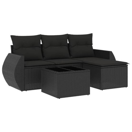 Salon de jardin 5 places résine tressée avec coffre de rangement table et pouf pour terrasse Noir – ComfortXL Outdoor Living - Image 2