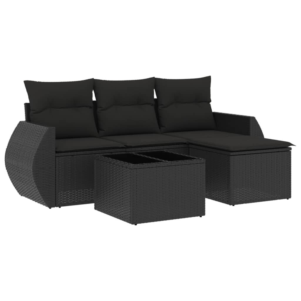 Salon de jardin 5 places résine tressée avec coffre de rangement table et pouf pour terrasse Noir – ComfortXL Outdoor Living - Image 2