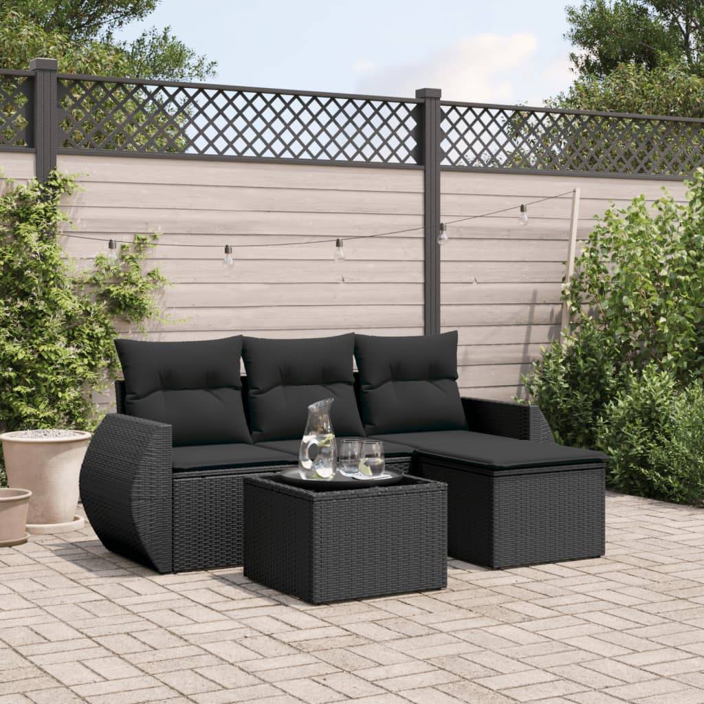 Salon de jardin 5 places résine tressée avec coffre de rangement table et pouf pour terrasse Noir – ComfortXL Outdoor Living - Image 1