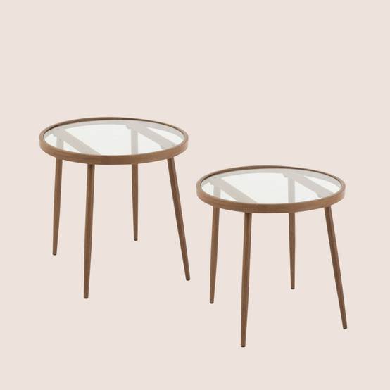 Autre - Table basse ronde en métal et verre D50 (lot de 2) - MALAGA - Image 2