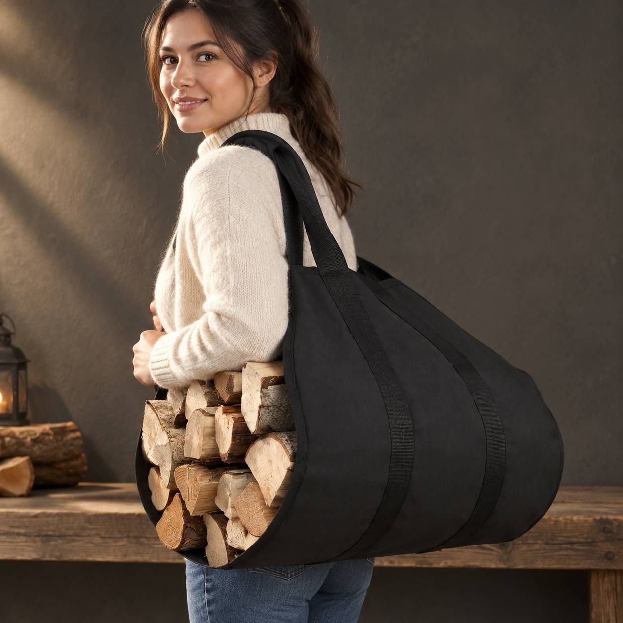 Sac Porte-Bûches Toile Imperméable Pliable Poignées Renforcées - Image 5