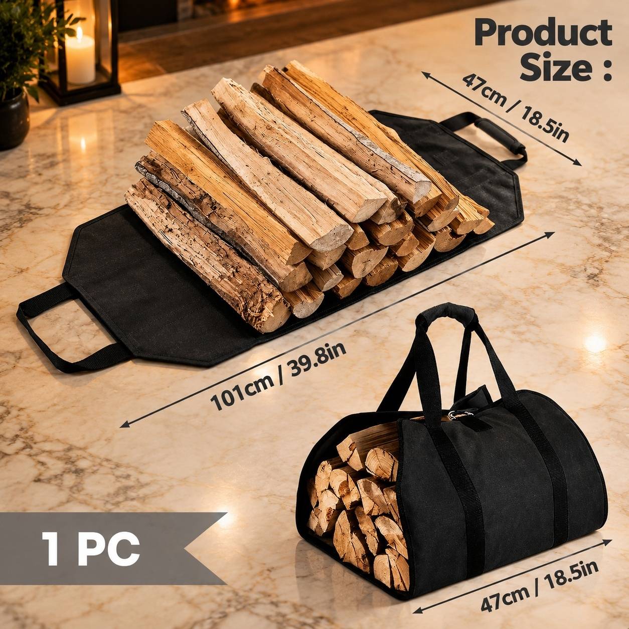 Sac Porte-Bûches Toile Imperméable Pliable Poignées Renforcées - Image 4