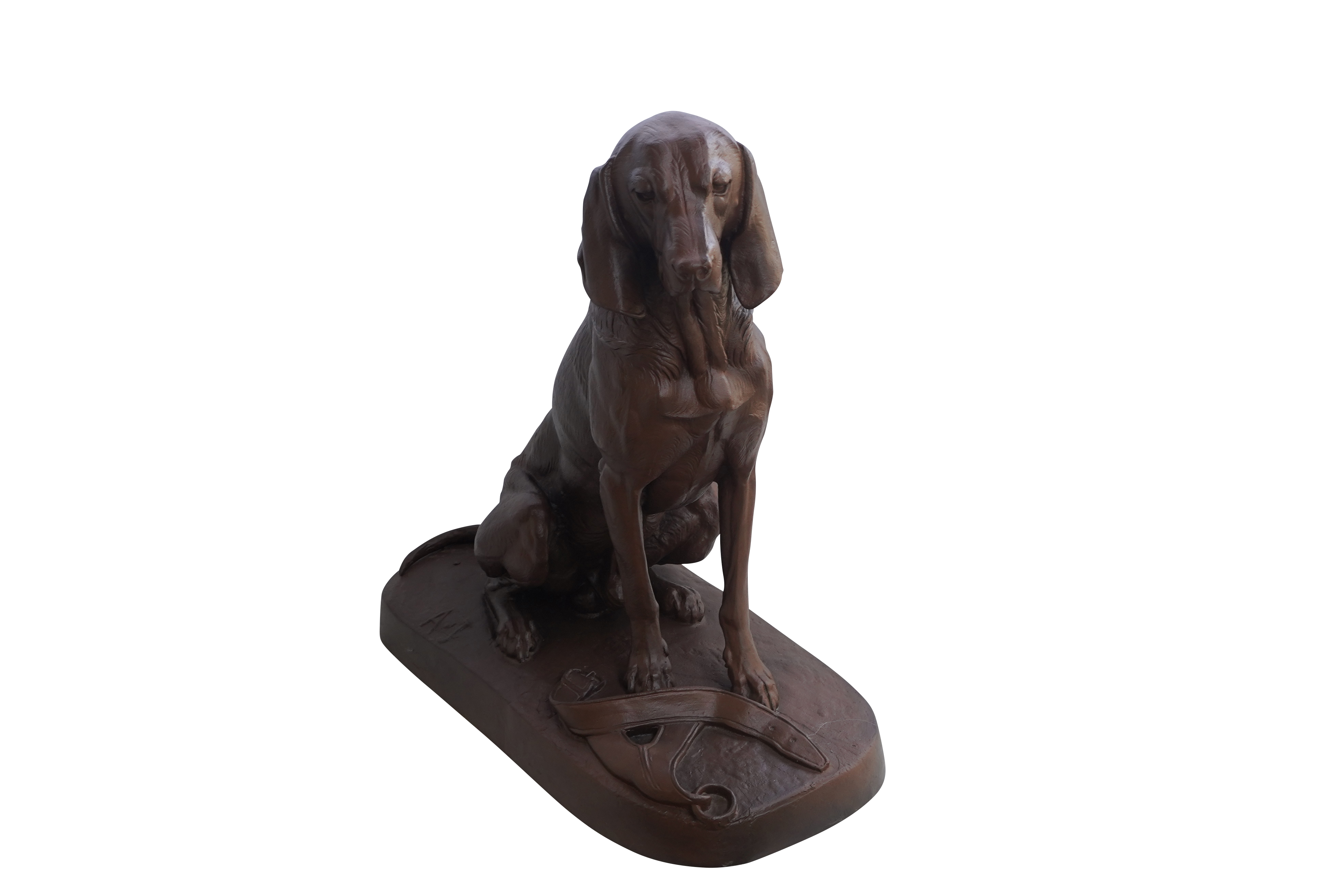 Statue en fonte, chien au collier Dommartin brun antique - Imagen 2