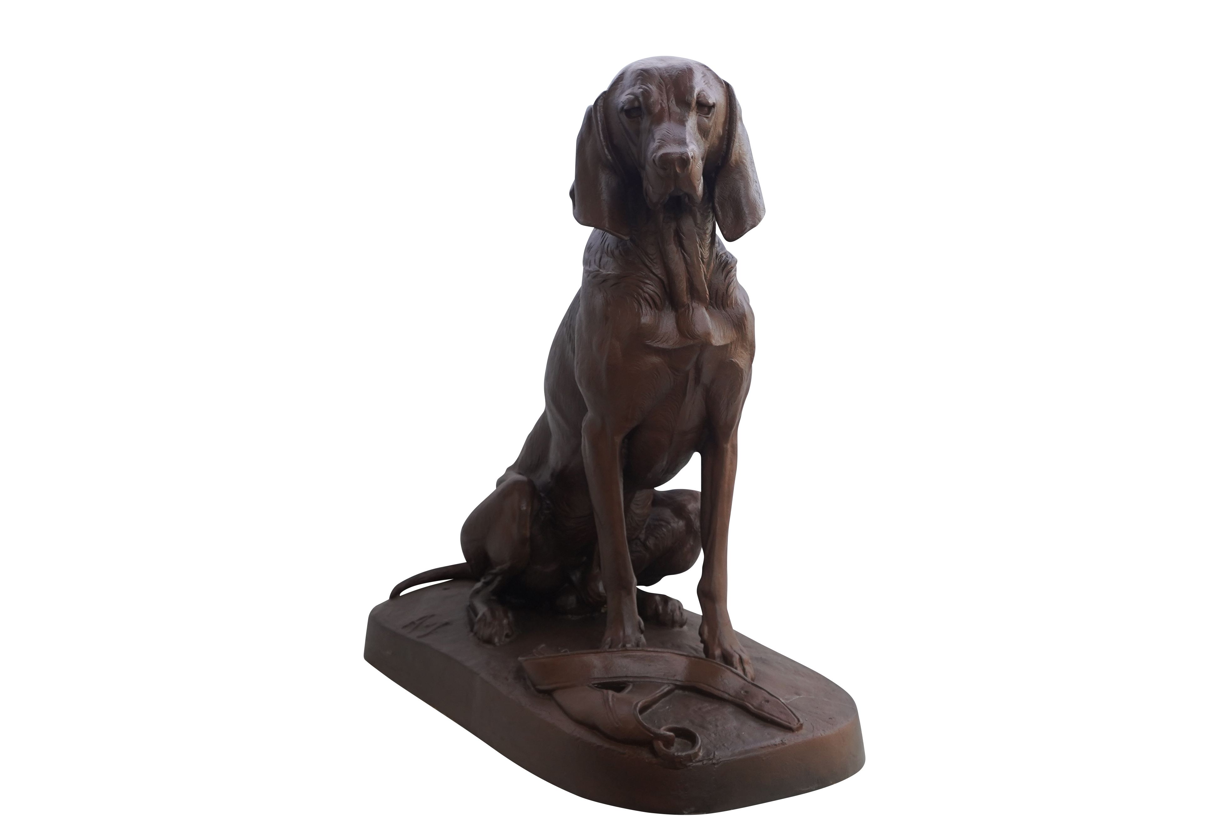 Statue en fonte, chien au collier Dommartin brun antique - Imagen 1
