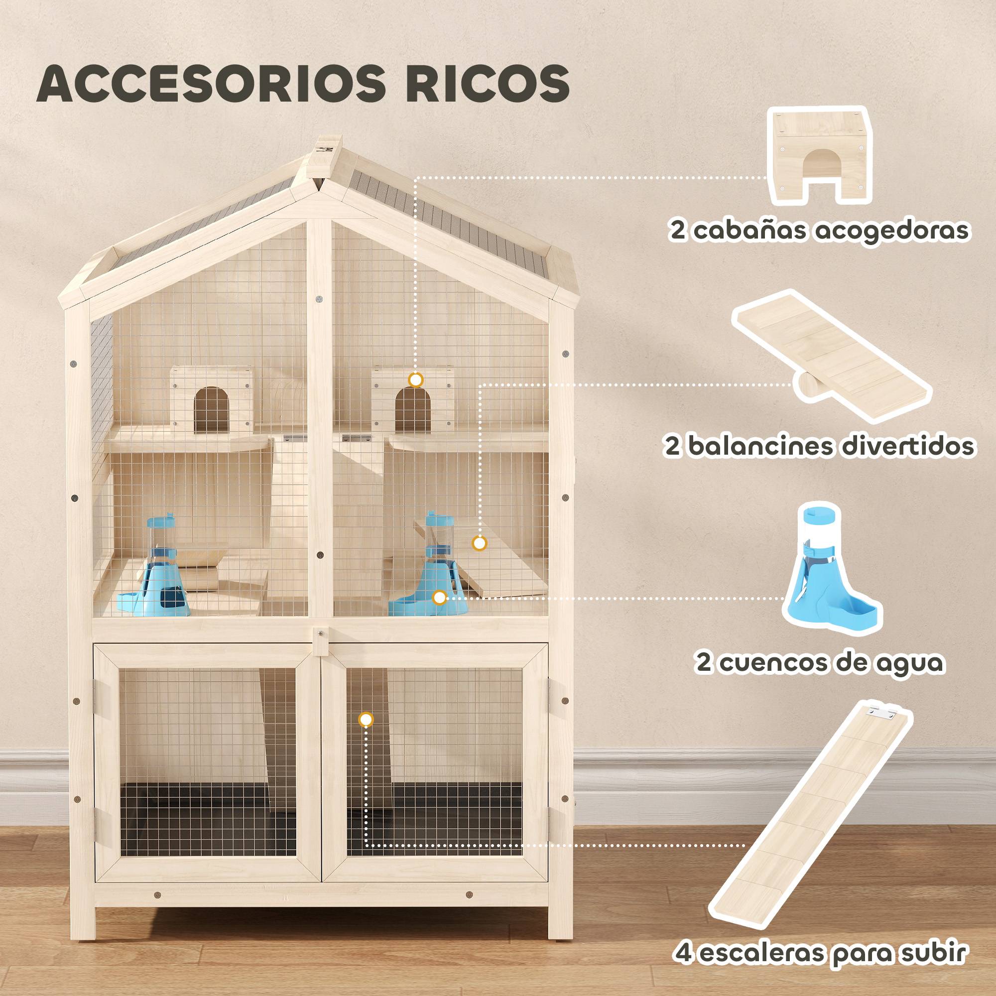 Cage en bois sapin hamster souris 3 niveaux vue transparente 68x61x90cm naturel - ComfortXL Outdoor Living - Image 7