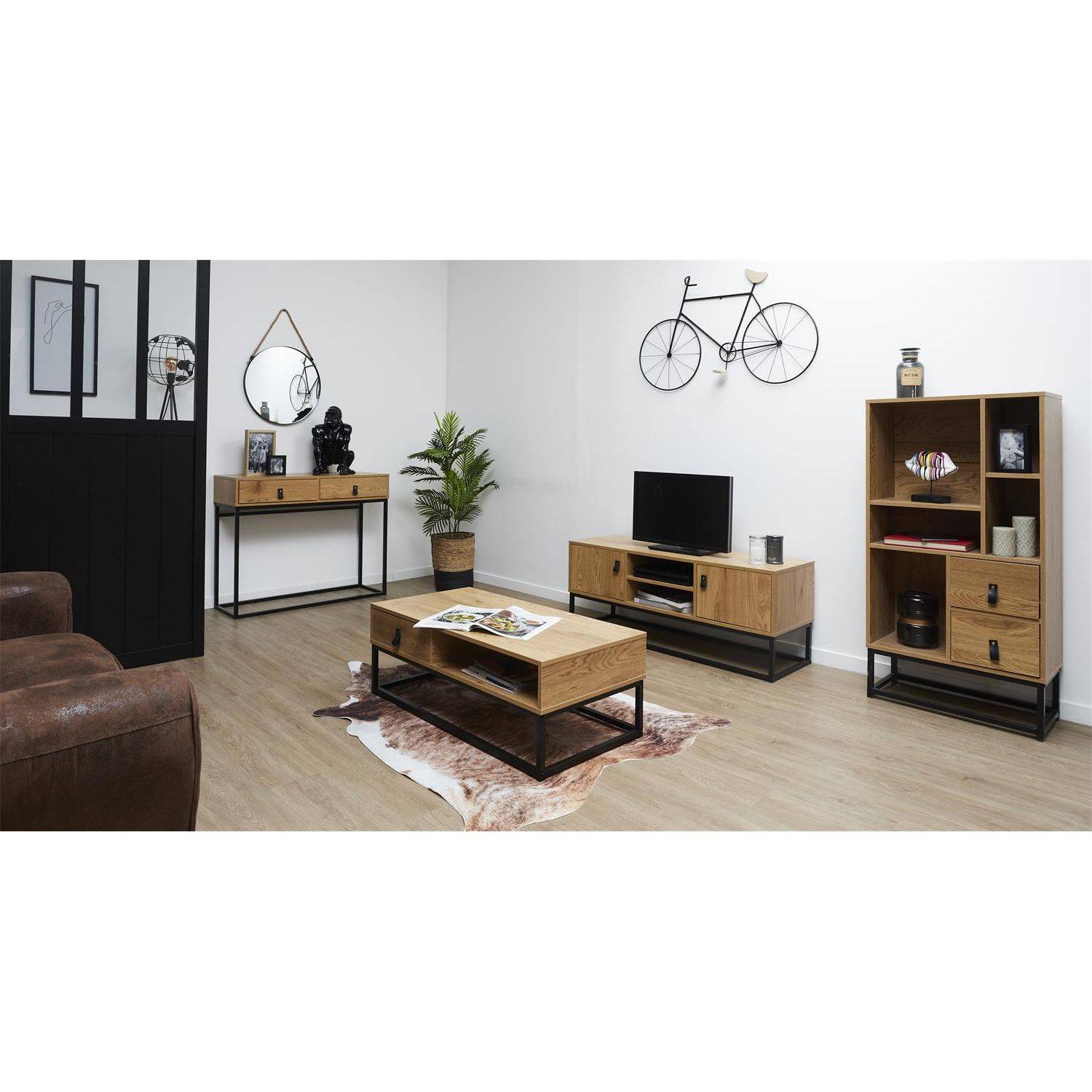 The Home Deco Factory - Console 2 tiroirs en bois et métal Jack - Marron et noir - The Home Deco Factory - Image 7