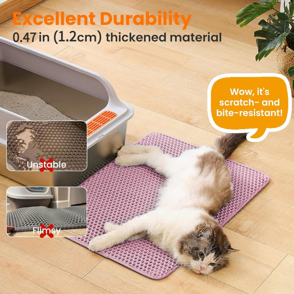 Tapis de litière pour chat, double couche, nid d'abeille, antidérapant, imperméable et anti-urine, accessoire pour chat, 60*90 cm, rose-Lytech - Image 4