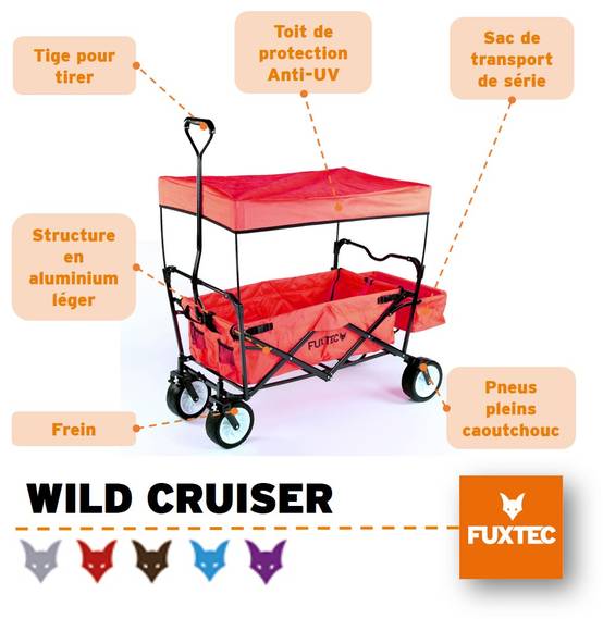 Chariot de transport pliable rouge - FUXTEC Wild Cruiser - transport charge 75 kg - Image 2