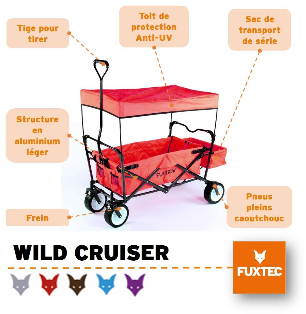Chariot de transport pliable rouge - FUXTEC Wild Cruiser - transport charge 75 kg - Image 2