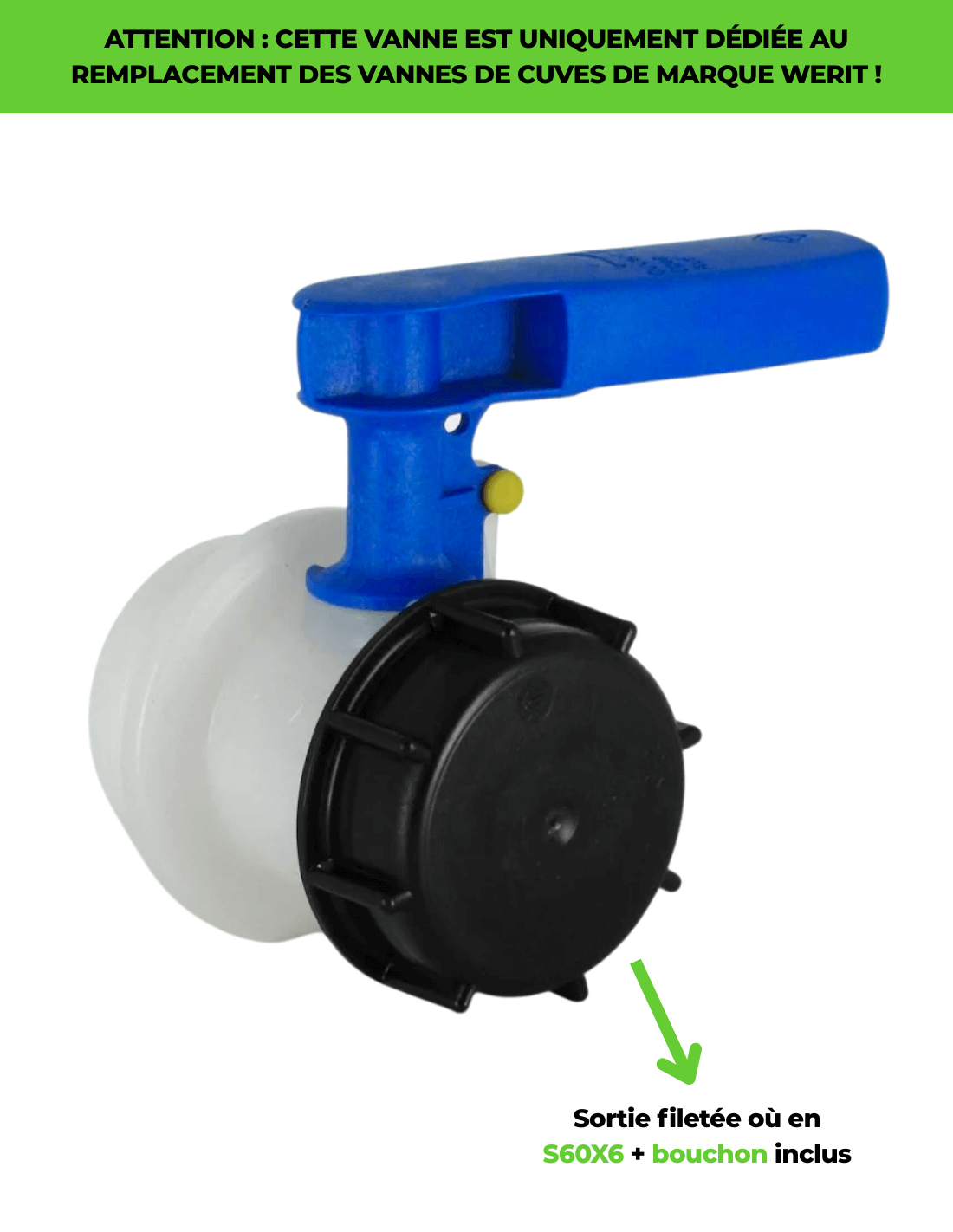 Vanne à piston 2'' - Sortie Mâle S60X6 - Joint PCP - Werit - Imagen 2