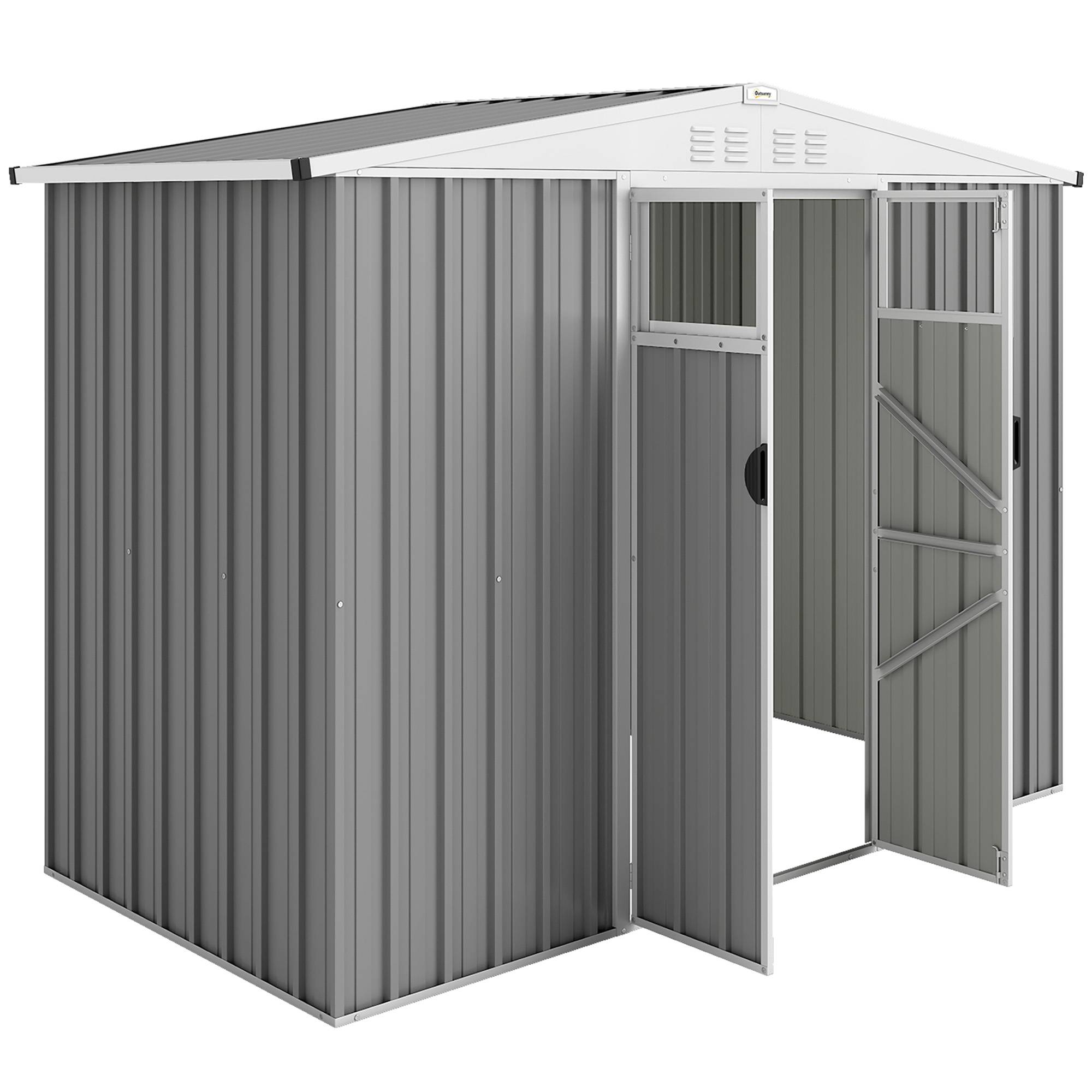 Abri jardin acier galvanisé 2 portes 246x117x180 cm cabanon extérieur rangement outils sécurisé gris clair - Image 2