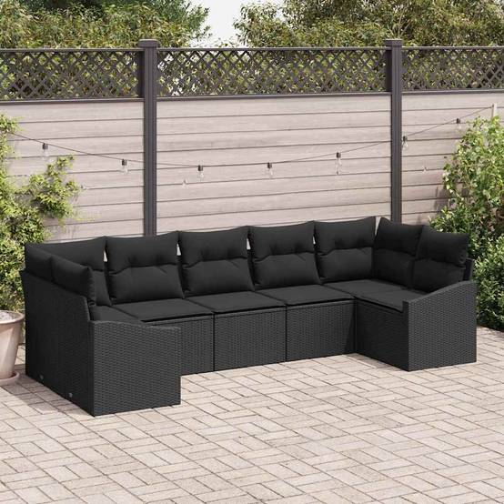 Salon de jardin 7 places en polyrotin modulable confortable pour grande terrasse ou balcon Noir – ComfortXL Outdoor Living - Image 1
