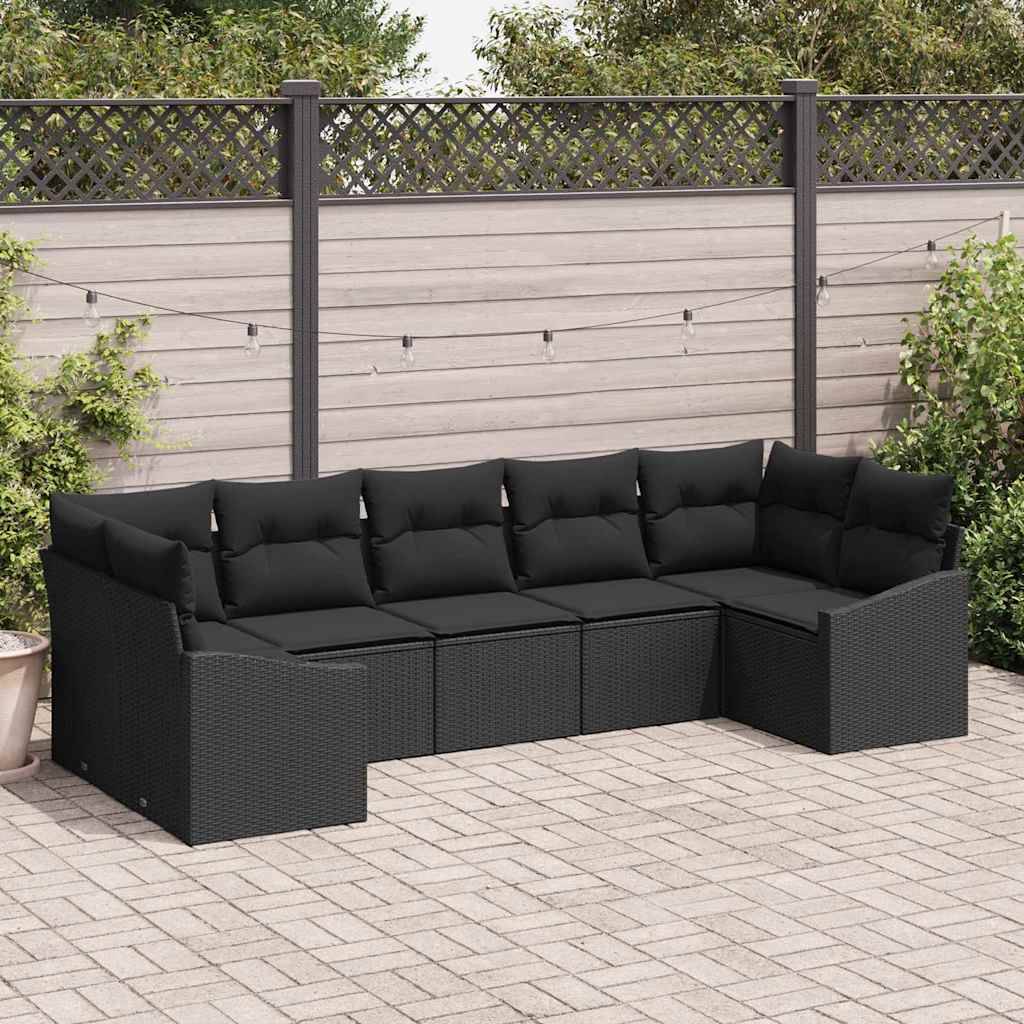 Salon de jardin 7 places en polyrotin modulable confortable pour grande terrasse ou balcon Noir – ComfortXL Outdoor Living - Image 1